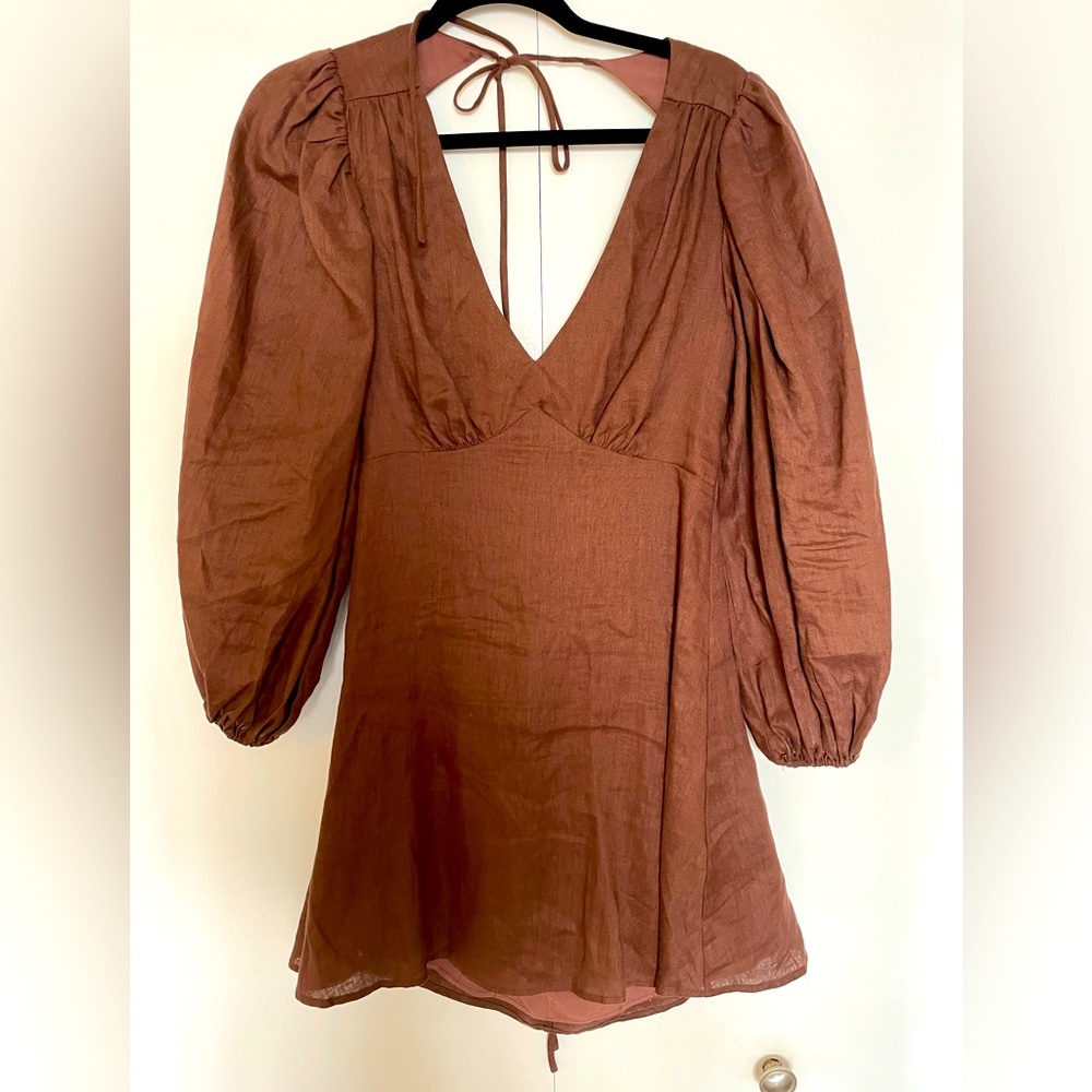 Dish mini dress in Chocolate Brown.  Lined Linen. US size 4